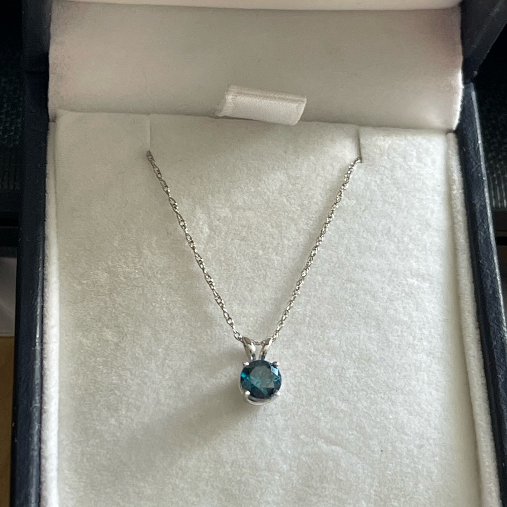 Blue Diamond Necklace 10k White Gold